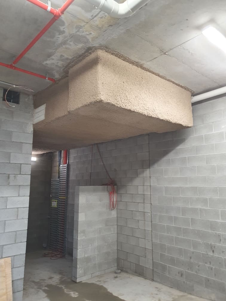 Mechanical ducted system protected using a fire spray and fire protection insulation (Fyrewrap)